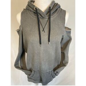 Hollister Cold Shoulder Hoodie Womens XS Grey Oversize Vintage